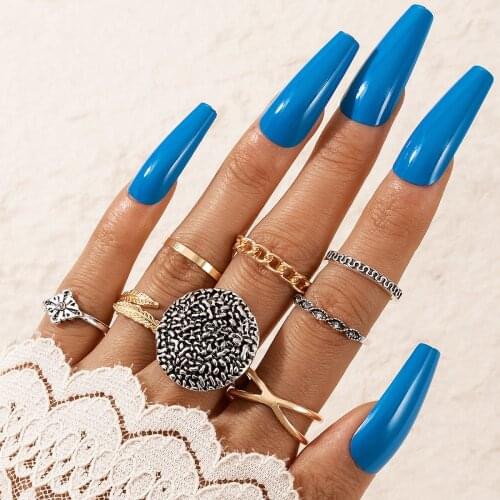 Docona 8pcs/sets Gothic Geometric Leaf Rings for Women Trendy Gold Silver Color Crystal Knuckle Ring Set Jewelry Anillos 16827