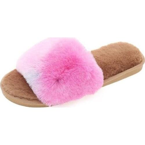 Faux Suede Home Women Full Fur Slippers Winter Warm Plush Bedroom Non-Slip Couples Shoes Indoor Ladies Furry Slippers