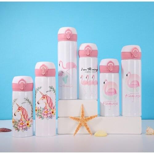 Flamingo Thermos Cup Lovers Students Bottle Portable Car Thermos Water Bottle 350ml 500ml Vacuum Flasks Cute Tumbler