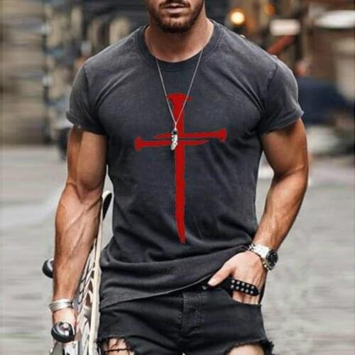 Mens Retro Short-Sleeved Casual Harajuku T-Shirt Fashion Colorful Cross-Printing O-Neck Summer New Style