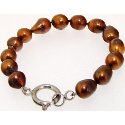 Perfect Womens Jewelry, Charm Coffee Freshwater Cultured Pearl 9x10mm Real Pearl Bracelet 7inches