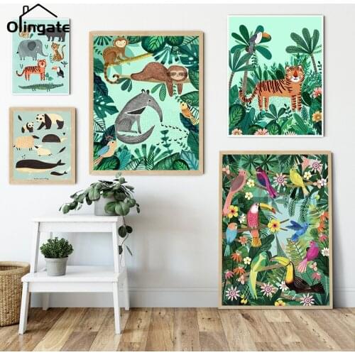 Boho Style Cute Animal Canvas Painting Nordic Tiger Fish Panda Cheetah Wall Art Picture One Piece Canvas Poster Home Decoration