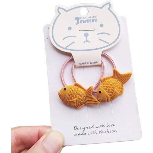 2PCS Cute Cartoon Biscuit Fish Princess Headwear Kids Elastic Hair Bands Children Hair Ties Girls Accessories Baby Headdress