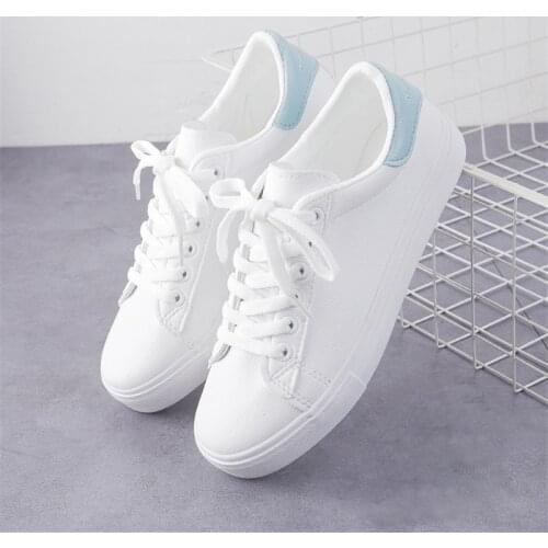 White Womens Vulcanize Shoes Fashion Shoes Spring New Casual Classic Solid Color PU Leather Shoes Women Casual Solid Sneakers