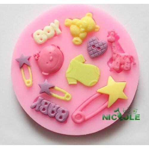 Mini Baby face baby Clothes Cute Bear Heart star pins shape chocolate mold Fondant cake mold decoration for birthday cake