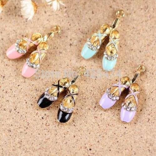 Mini Order 20PCS Rhinestone Ballet Shoes Enamel Alloy Jewelry Bracelet Charms Girls DIY Necklace Enamel Metal Drop Drop Pendants