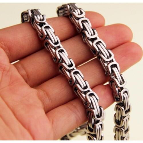 Fashion Mens Necklace Chains Silver Color Byzantine Box Link Stainless Steel Charming Chain Neckalaces for Men 7/10mm Width