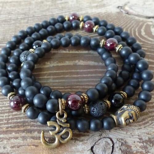 Mens Beaded Meditation Bracelets Black Matte Onyx Wrap Mala Bracelet 108 Prayer Beads Yoga Bracelet Buddha Jewelry Men