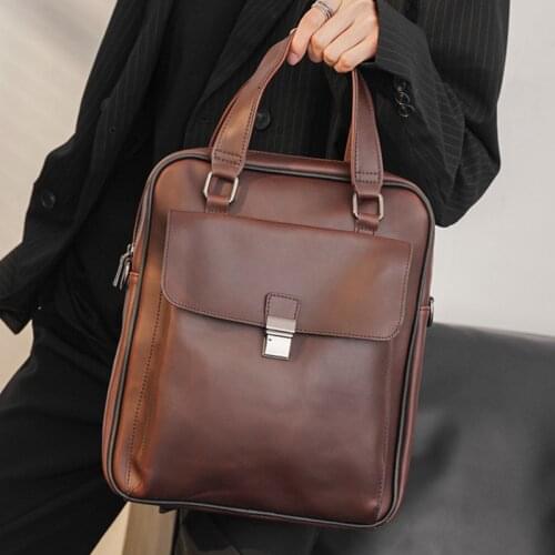 Retro Casual Mens Briefcase Top Quality Crazy Horse Leather Handbag for Male Business Laptop iPad Storage Shoulder Tote Bag