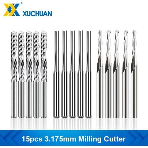 Carbide End Mill Engraving Bits Set 15pcs CNC Router Bits For Woodworking Acrylic Cutting 3.175mm Shank Milling Cutter