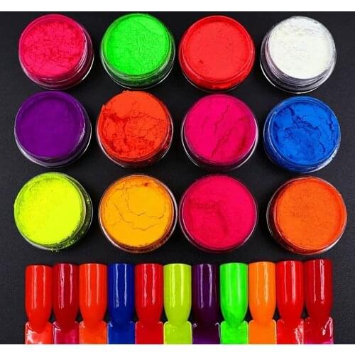 1 Oz/Bottle Neon Nail Art Acrylic Powder 12 Color Fluorescent Dipping Building Pigment Manicure Polish Powder Decorations ZC#51
