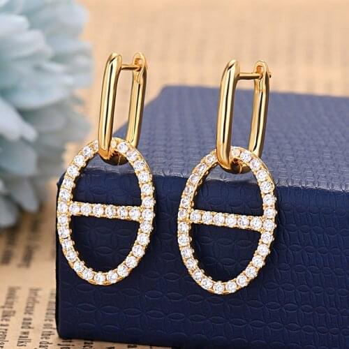 New Simple Earrings For Women Luxe Gold Color Zirconia Geometric Earrings Fine Jewelry Aretes De Mujer Pendientes Zk30