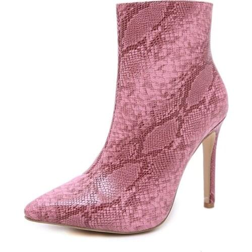 New Style for Autumn and Winter Womens Boots European and American Pointed Womens Boots Sexy Thin Heeled Snakeskin Print Boots