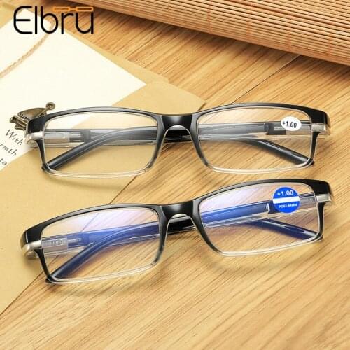 Elbru Fashion Anti Blue Light Reading Glasses Spring Leg Resin Gradient Color Frame Presbyopic Spectacles Unisex Diopters 0 +4.0