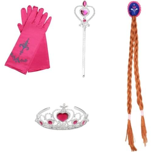 Baby Girl Crown Necklace Gloves Braid And Wand Kids Princess Dress Party Accessories 5 Colors Elsa Belle Sofia Headbands