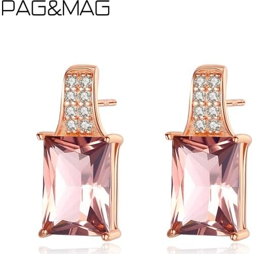 PAG&MAG Elegant Amethyst Square Stud Earrings Sterling Silver 925 Earrings For Women Charm Sparkling Earrings Jewelry SE0119