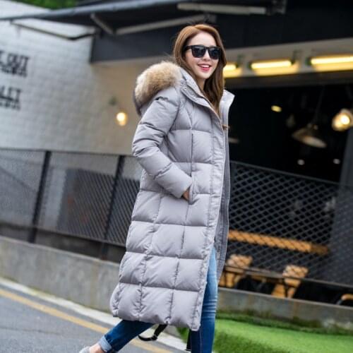 Winter Womens Down Coat Korean Style Long Woman Jacket Warm Parkas Real Raccoon Fur Collar Womens Coats Female Clothes WPY1547
