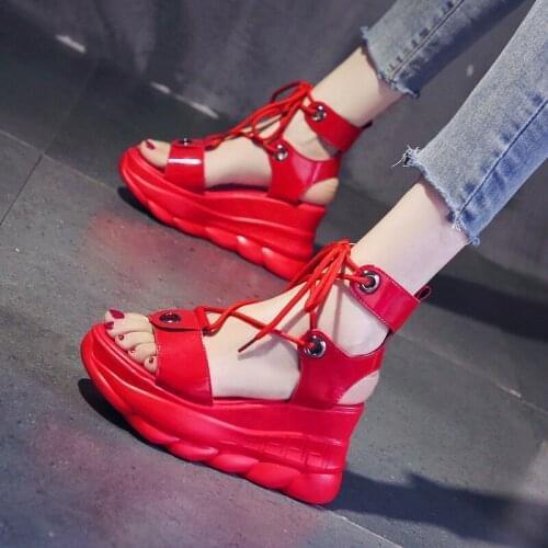 Pop Soft Leather Buckle Casual Shoes Summer Shoes Flat Sandals Womens Fashion Comfortable Open-toe Lace-up Wedge Sandals