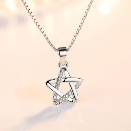 925 Sterling Silver Hollow Pentagram Pendant Necklace Zircon Necklace Jewelry For Women Fashion Charm Jewelry Gifts S-N204
