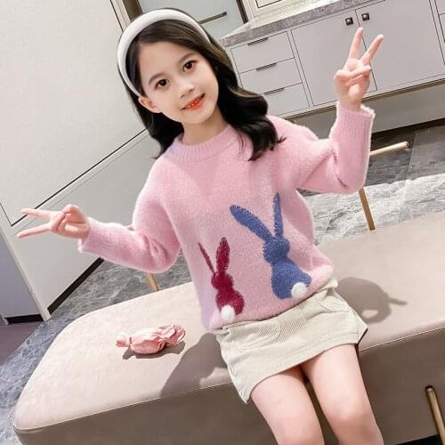 Girls Sweater Kids Coat Outwear 2021 Rabbit Plus Velvet Thicken Warm Winter Autumn Tops Fleece Christmas Childrens Clothing