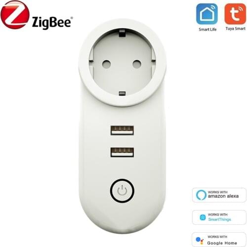 Tuya Zigbee Smart EU Socket 16A 2 USB Interface Plug Wireless Outlet For Smart Life APP Works With Alexa SmartThings Google Home
