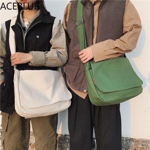 Japanese Canvas Shoulder Crossbody Bag for Women Cotton Cloth Big Lady Satchels Unisex Cross Body Bag Large Woman Messenger Bags