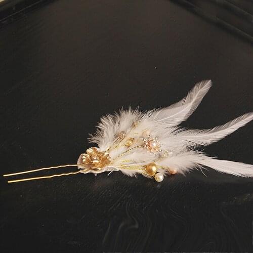 Handmade Alloy Flower Feather Gold Hair Clip Luxury Crystal Bride Hair Vine Pin Diamante Wedding Hairpin For Women Jewelry