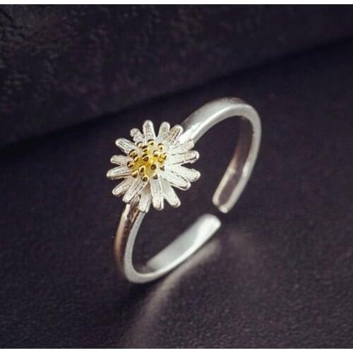 Personality Fashion Vintage 925 Sterling Silver Sunflower Rings For Women Punk Thai Silver Resizable Rings