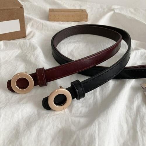 Women' Soft All-match Women Thin Round Buckle Leather fashion belt high quality ladies metal double buckle new belt with jeans