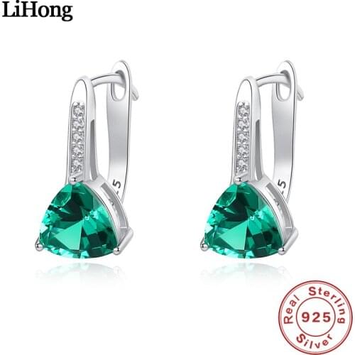 Hot Sale Stud Earrings Women S925 Sterling Silver Natural Green Pink Blue Geometric Shaped Gemstone Stud Earring Jewelry Female