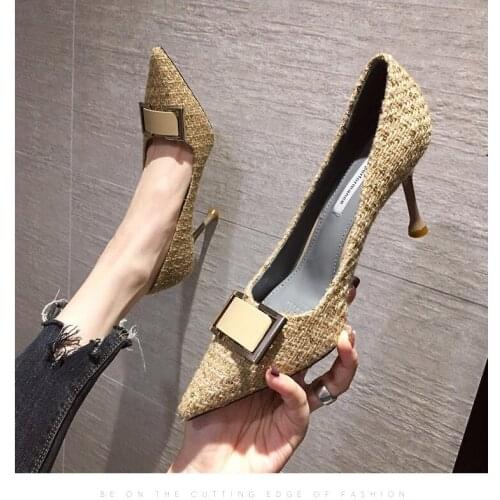 High heels womens 2020 new wild spring and autumn small fresh ladies French black pointed stiletto shallow mouth