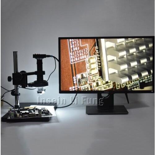 38MP 2K HDMI USB Microscope Camera+3D Side Face Adjustable Large Field of View 10X-180X Zoom C-mount Lens+144 LED Light+Bracket