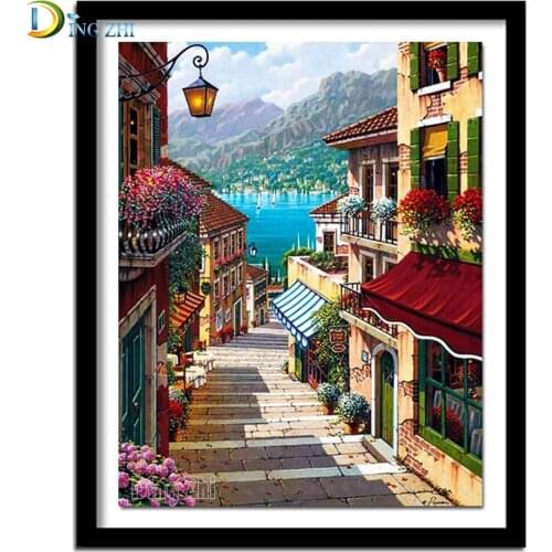 5D DIY Diamond Painting Cross Stitch “City Streets” Full Square Diamond Embroidery Nordic Architecture Landscape Round Mosaic