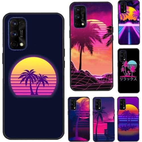 80s Retrowave Neon Palms Tree For Realme C3 Q2 X2 X50 X7 Pro 6 7 Pro Case For OnePlus 8 7 Pro Nord 6 6T 7T 8T Funda