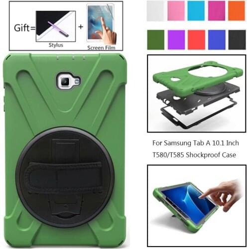 Case For Samsung Galaxy Tab A A6 10.1 2016 SM-T580 T585 SM-T585 T580N Rugged Silicon hard Cover 360 Swivel Kick Stand Hand Strap