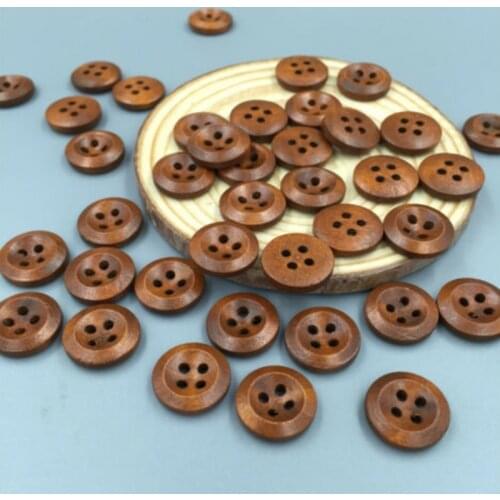 DIY 200pcs Brown 4 Holes Wooden Buttons Sewing Scrapbooking Diameter 15mm Crafts