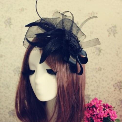 Elegant Women Mesh Gauze Feather Decoration Flower Headwear Bride Marriage Wedding Party Hair Clip Pins Dance Hairpin Headdress