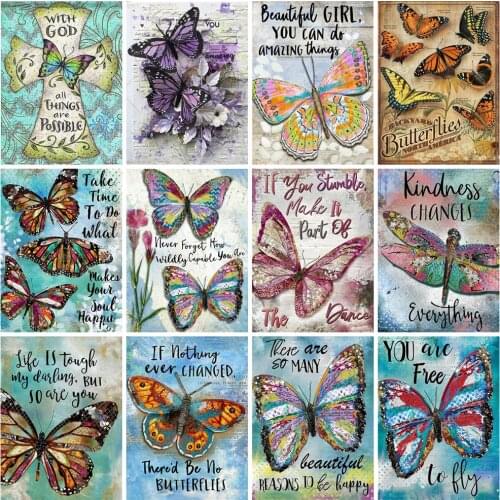 EverShine Diamond Painting Butterfly Full Drill Square Diamond Embroidery Animals Mosaic Cross Stitch Kits Wall Art Decor