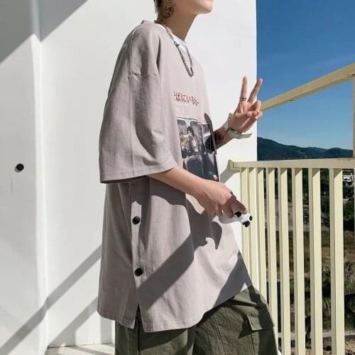 Short-sleeved button-down t-shirt mens tide brand summer trend top new loose-fitting large-size ins half-sleeved clothes