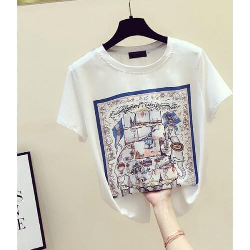 European Style T-shirt Womens Short Sleeve Graceful Satin Fashion Trendy Small Shirt 2021 Summer New White Top
