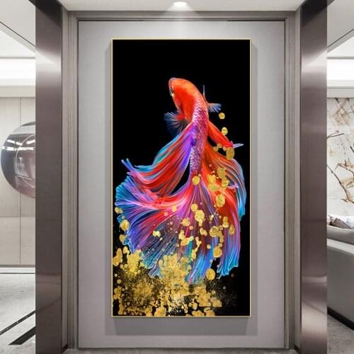 Color Koi Fish Landscape Oil Painting on Canvas Art Cuadros Posters and Prints Scandinavian Wall Art Picture for Living Room