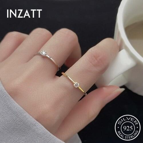 INZATT Real 925 Sterling Silver Geometric Zircon Ring For Fashion Women Party Fine Jewelry Minimalist Classic Accessories Gift