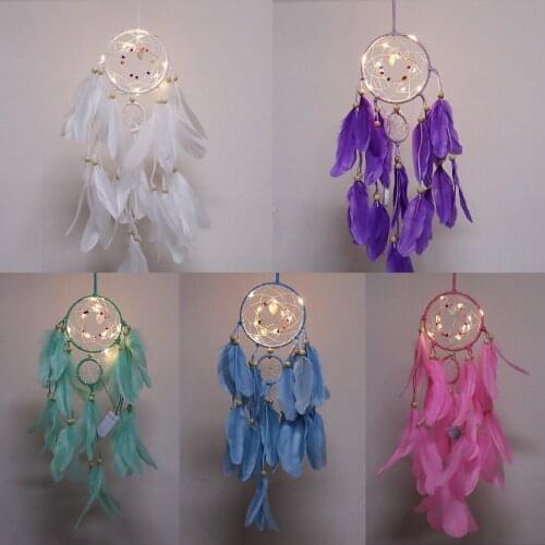 Feather Wind Chime with LED Light Portable Handmade Wall Hanging Decoration Photography Prop Room Home Decoration Accessories
