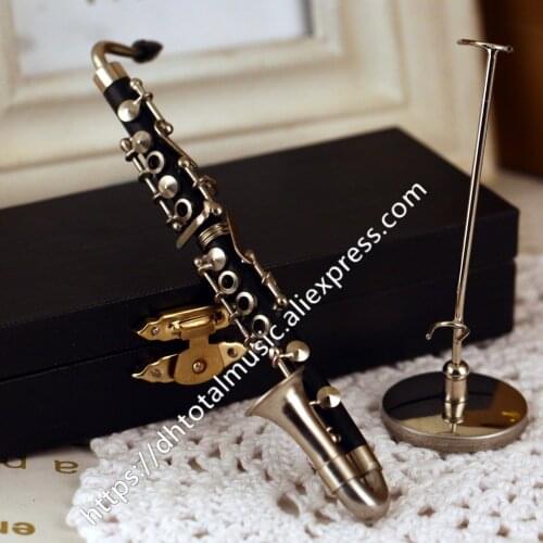 Miniature Bass Clarinet Model Replica with Stand and Case Dollhouse Accessories Mini Musical Instrument Ornaments Christmas Gift