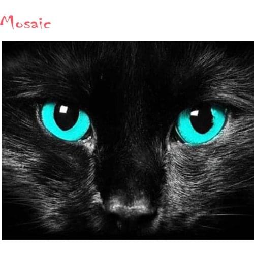 Cat Diamond Paintin"Blue Eyes Black Cat"DIY 3D Diamond Embroidery sale Animals Cross Stitch Pokemon Paintings Mosaic diamond