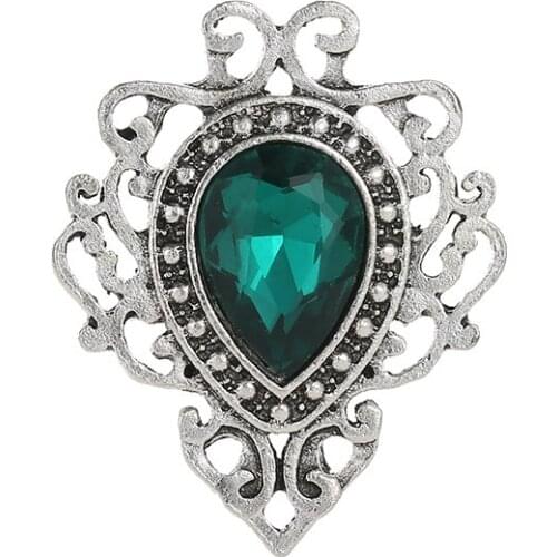 Red Green Blue Drop-Shaped Faceted Crystal Little Shiny Clear Rhinestone Hollow Lace Silver Plated Brooches For Women