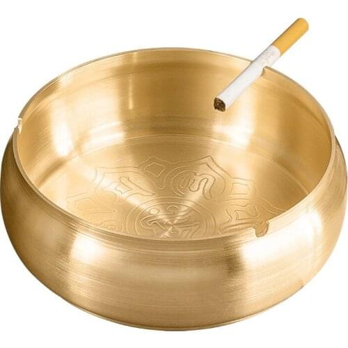 Brass Ashtray with Lid Retro Scripture Soot Collector Storage Box Multifunctional Creativity Dinner Home Table Decoration