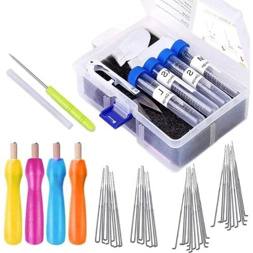 LMDZ DIY Wool Felt Kit Handle Wool Felting Tools Handmade Felt Needle Supplies Felting Storage Box With colorfui handles