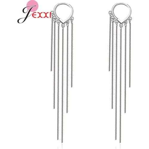 Trendy Long Hanging Earrings For Women Tassel Ethnic Hoop Earrings Birthday Party Gift Jewelry 925 Sterling Silver