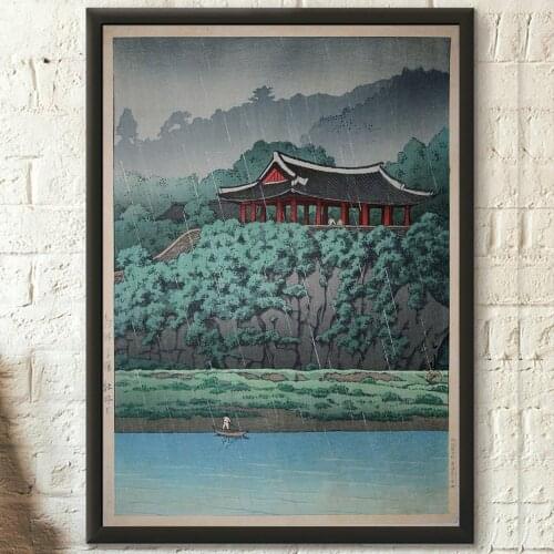 Modular Lake Mountain Rainy Pavilion Canvas Painting Wall Art Ukiyo-e Kawase Hasui Pictures Home Decor Japan Landscape Poster